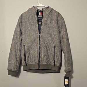 Tommy Hilfiger Men's Gray Water and Wind Resistant Quilted Zip Hood Jacket Sz S
